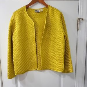 Vtg Chico's Design Women's Sz 1 Yellow/Gold Basket Weave Cardigan 100% Silk